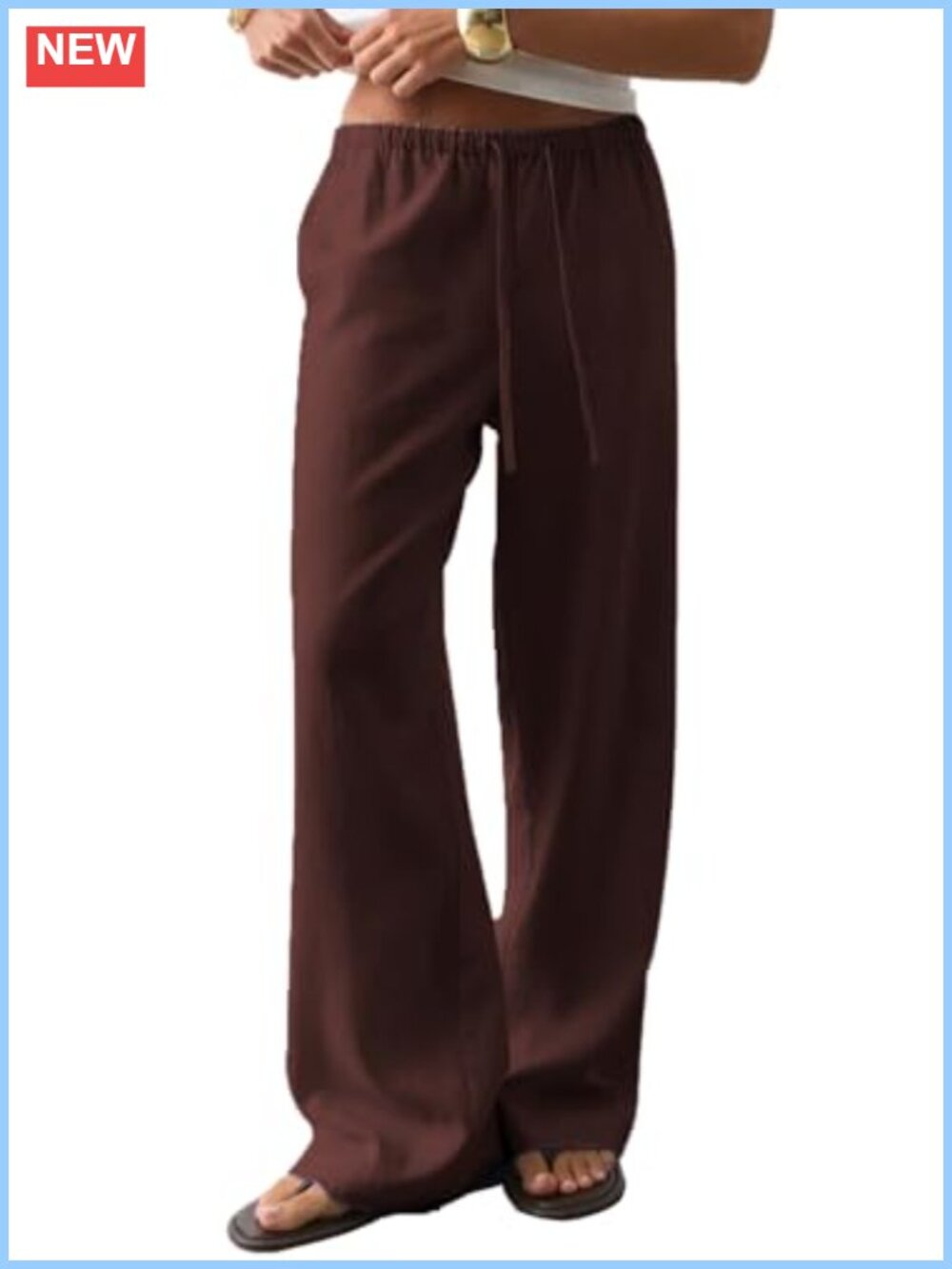 Wide Leg Linen Blend Drawstring Pull On Pants with Pockets